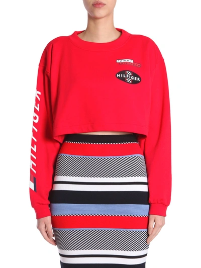 Shop Tommy Hilfiger Cropped Sweatshirt In Red