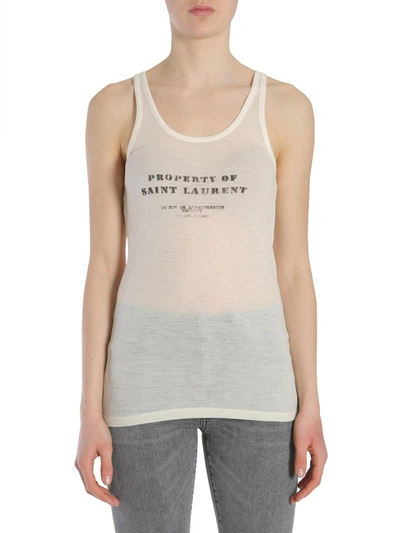 Shop Saint Laurent Ribbed Tank Top In Ivory