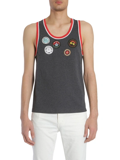 Shop Saint Laurent Tank Top With Patches In Charcoal