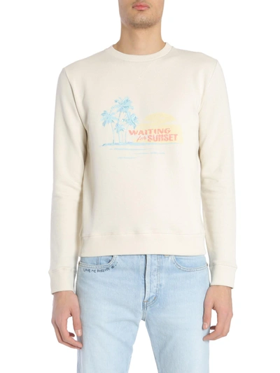 Shop Saint Laurent "waiting For Sunset" Embroidered Sweatshirt In Ivory