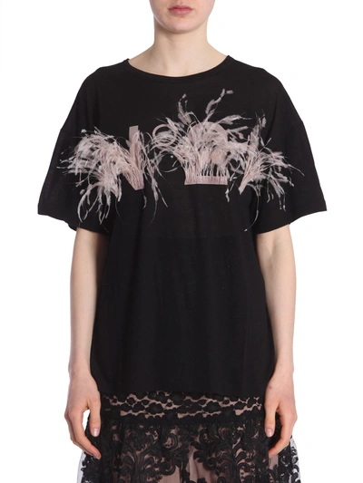 Shop N°21 T-shirt With Logo And Feathers In Black