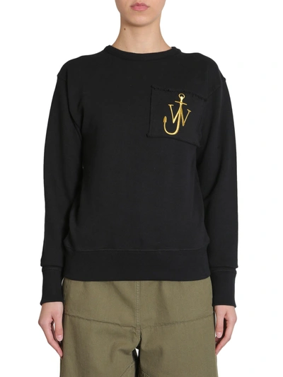 Shop Jw Anderson Round Collar Sweatshirt With Logo In Black