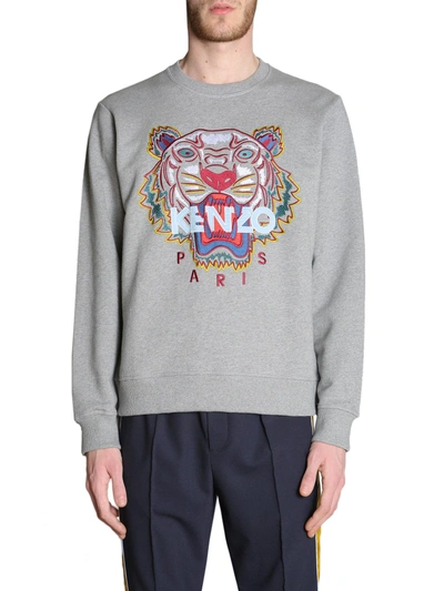 Shop Kenzo Sweatshirt With Embroidered Tiger In Grey