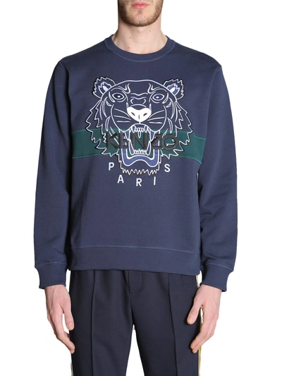 Shop Kenzo Sweatshirt With Embroidered Tiger In Blue