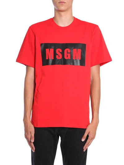Shop Msgm T-shirt With Box Logo Print In Red