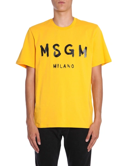 Shop Msgm T-shirt With Logo Print In Yellow