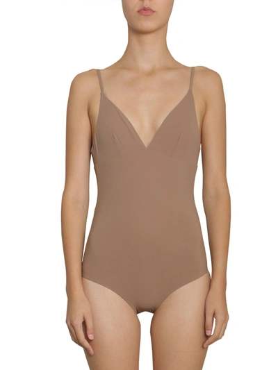 Shop Tory Burch "marina" One-piece Swimsuit In Brown