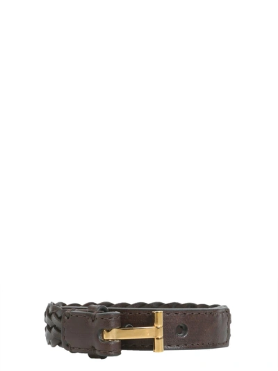 Shop Tom Ford Braided Bracelet In Dark Brown