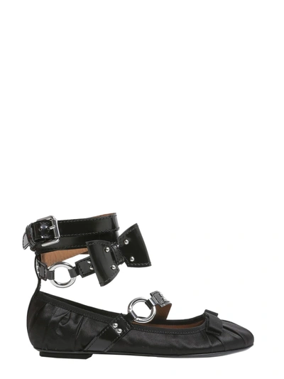 Shop Moschino Ballerina Flats With Patent Leather Strap In Black
