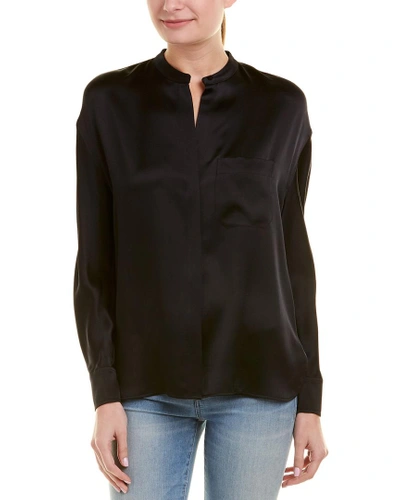 Shop Vince Single Pocket Silk Top In Black