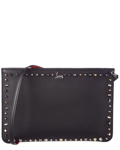 Shop Christian Louboutin Loubiclutch Empirespikes Leather Clutch In Black