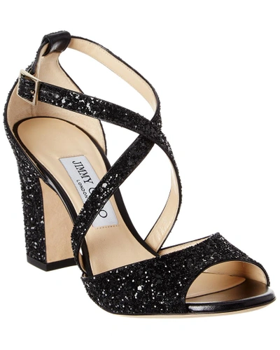 Shop Jimmy Choo Carrie 85 Coarse Glitter Fabric Peep In Black