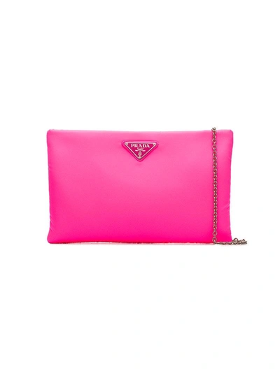 Shop Prada Fluorescent Pink Logo Nylon Clutch Bag - Pink & Purple