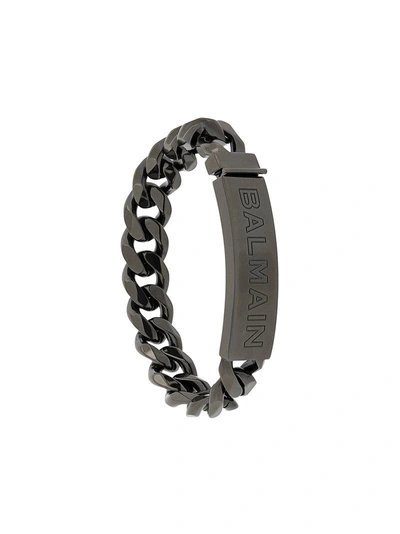 Shop Balmain Logo Chain Bracelet - Black