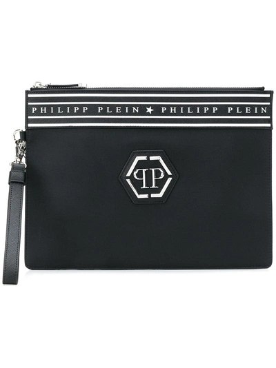 Shop Philipp Plein Logo Patch Clutch Bag - Black