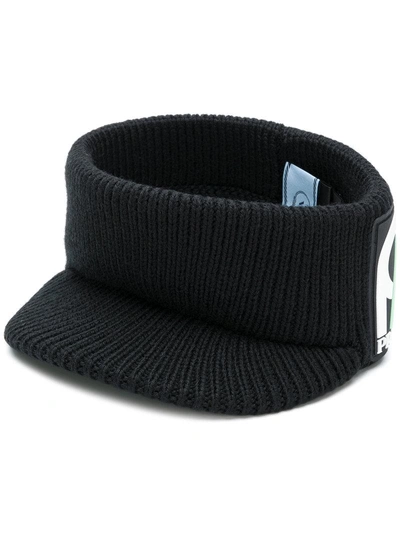 Shop Prada Ribbed Knit Visor - Black