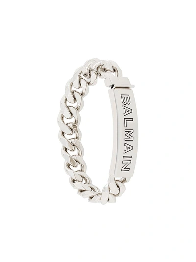 Shop Balmain Logo Chain Bracelet - Metallic