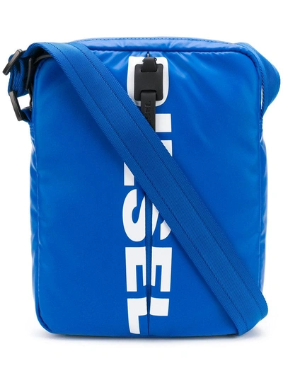 Shop Diesel Logo Messenger Bag - Blue