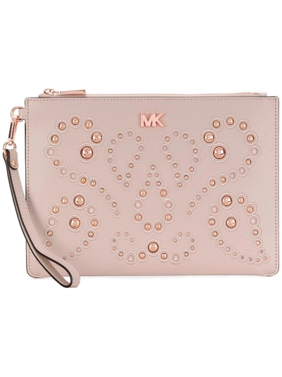 Shop Michael Michael Kors Studded Clutch Bag - Pink