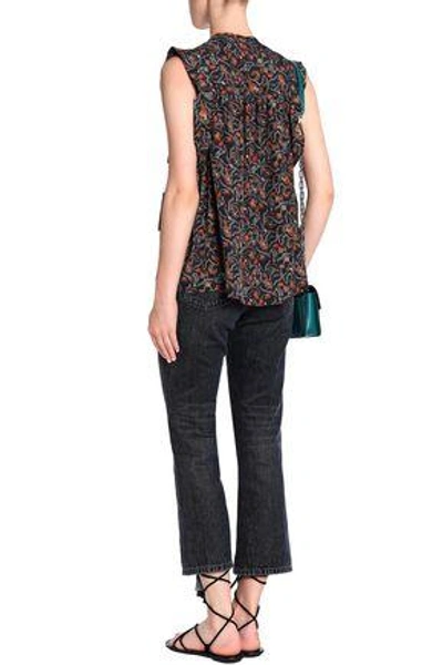 Shop Isabel Marant Woman Ruffle-trimmed Floral-print Silk Crepe De Chine Top Charcoal