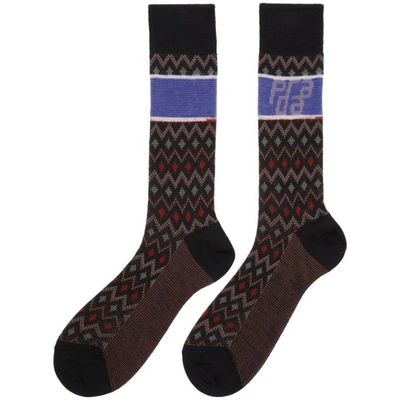 Shop Prada Black Wool Chevron Socks In F0002 Nero