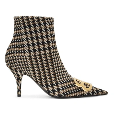 Shop Balenciaga Camel And Black Houndstooth Ankle Boots In 2670 Brown