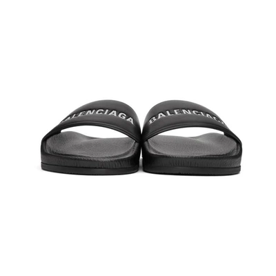 Shop Balenciaga Black Leather Pool Slides In 1006 Black/