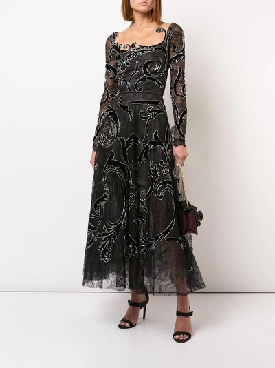 Shop Oscar De La Renta Long Sleeve Embroidered Dress - Black