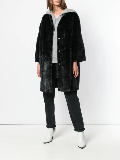 Shop Yves Salomon Collarless Fur Coat - Black