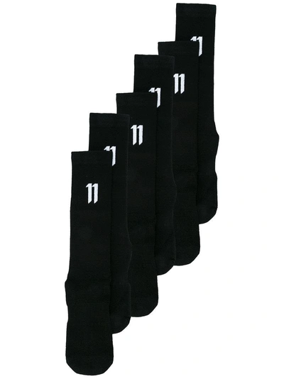Shop 11 By Boris Bidjan Saberi Three Pairs Logo Socks - Black