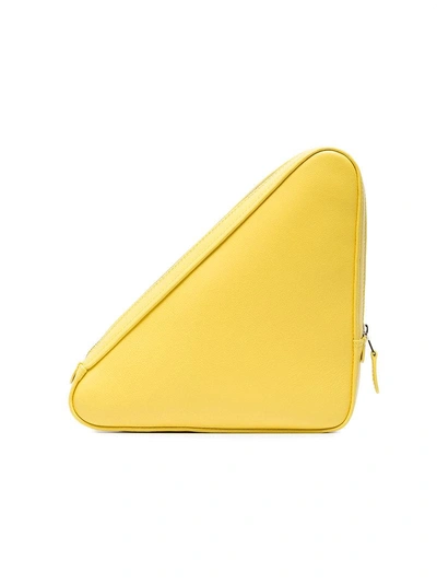 Shop Balenciaga Yellow Triangle Leather Clutch