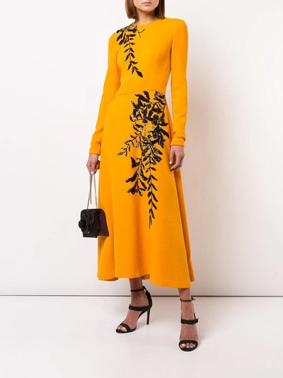 Shop Oscar De La Renta Long Sleeve Embroidered Dress - Orange