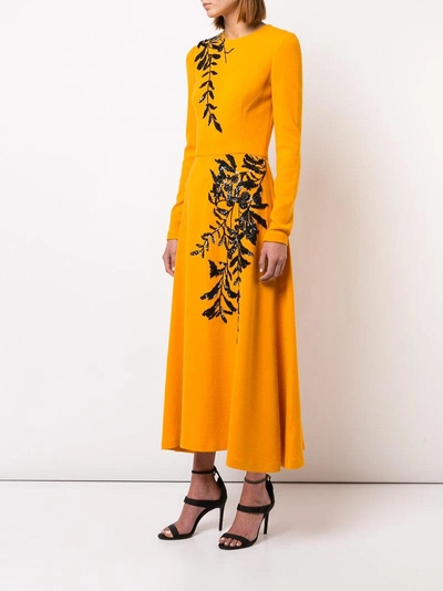 Shop Oscar De La Renta Long Sleeve Embroidered Dress - Orange