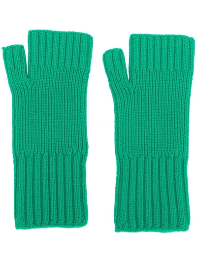 Shop Ami Alexandre Mattiussi Fisherman's Rib Fingerless Gloves In Green