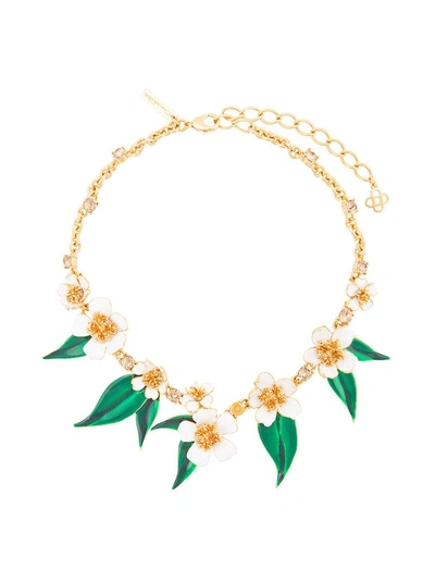 Shop Oscar De La Renta Delicate Flowers Necklace In White