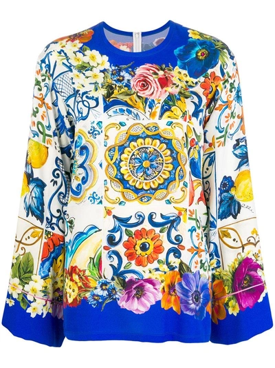 Shop Dolce & Gabbana Majolica Printed Blouse - Blue
