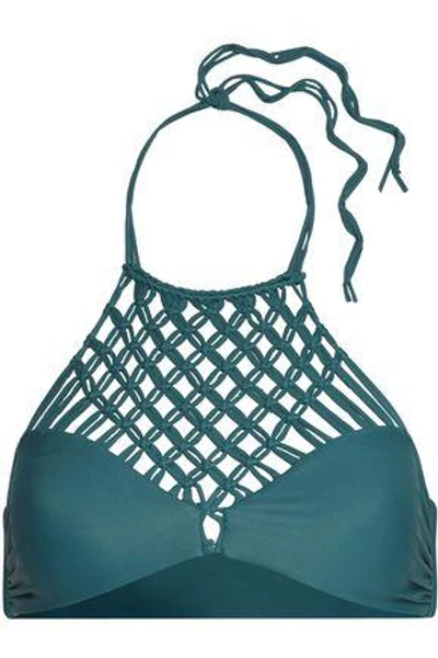 Shop Mikoh Woman Cutout Stretch-knit Halter Bikini Top Teal