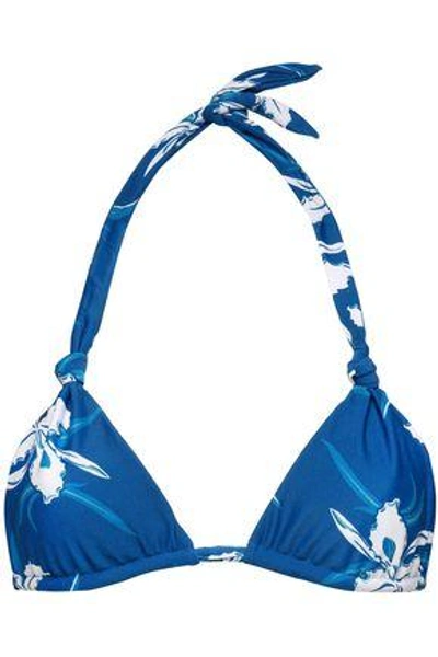 Shop Mikoh Woman Knotted Floral-print Triangle Bikini Top Blue