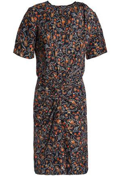 Shop Isabel Marant Woman Twisted Printed Silk Dress Charcoal
