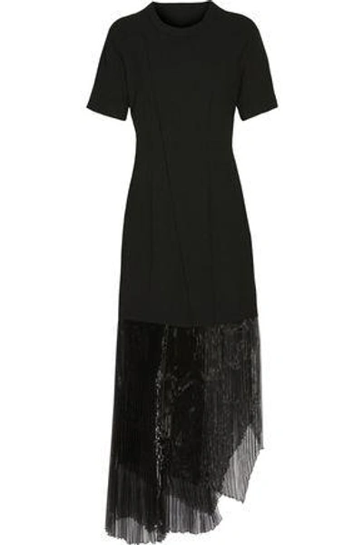 Shop Belstaff Garnet Plissé Organza-paneled Crepe Midi Dress In Black