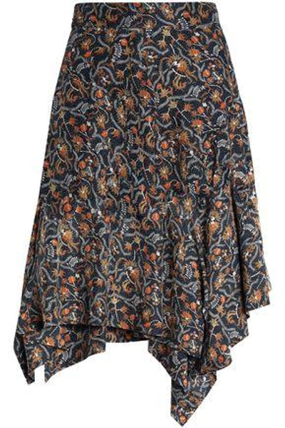 Shop Isabel Marant Woman Asymmetric Printed Silk Skirt Charcoal