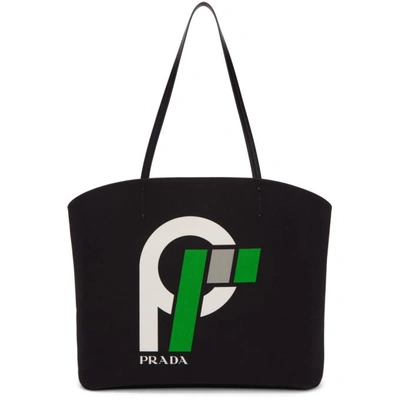 Shop Prada Large Logo Flag Canapa Tote In F0jh3 Black