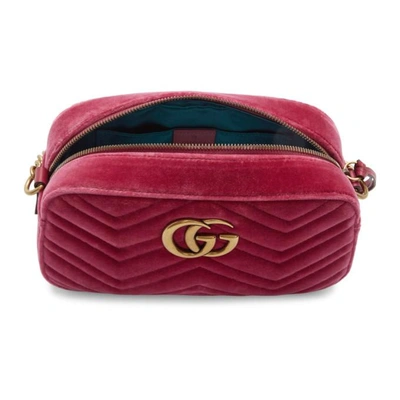 Shop Gucci Pink Velvet Small Gg Marmont 2.0 Camera Bag In 5532 Rasber