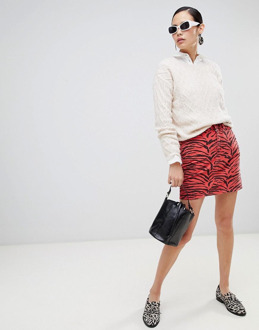 new look leopard print denim skirt