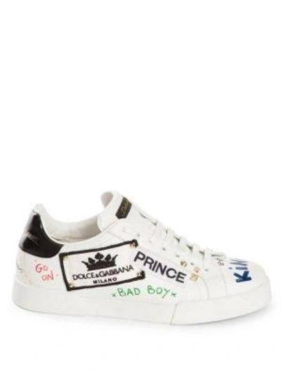 Shop Dolce & Gabbana Prince Graffiti Leather Low-top Sneakers In White Multi