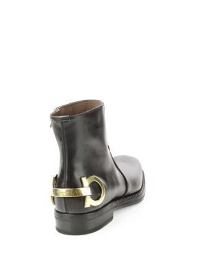 Shop Ferragamo Gancini Leather Ankle Boots In Black