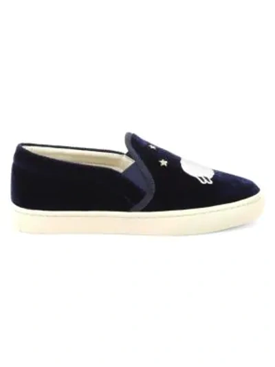 Shop Soludos Velvet Sheep Slip-on Sneakers In Midnight Blue