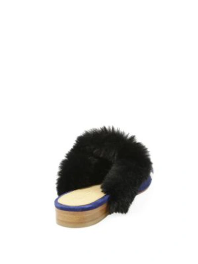 Shop Soludos Sedona Faux-fur Beaded Mules In Navy