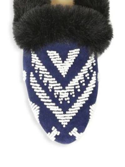 Shop Soludos Sedona Faux-fur Beaded Mules In Navy