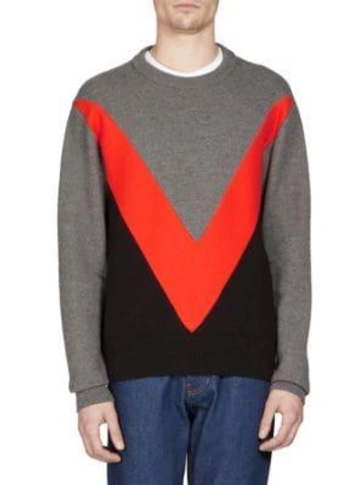 Shop Ami Alexandre Mattiussi Wool Chevron Sweater In Grey Red